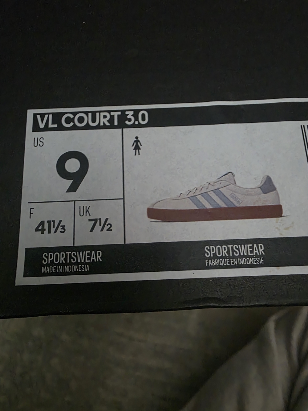 adidas Women’s VL Court 3.0 Sneakers in Core White and Halo Blue with Gum Sole - Picture 5 of 6